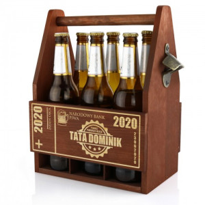 Drewniana skrzynka na piwo z otwieraczem - Dzień Taty