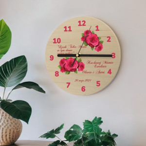 Zegar drewniany z nadrukiem dla mamy - Dzięki Tobie Mamo