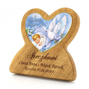 Obrazek drewniany z dedykacją na chrzest - Gołąbek