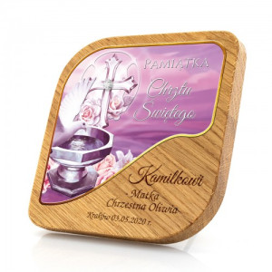 Obrazek drewniany z dedykacją na chrzest - Piękna Pamiątka