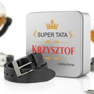 Pasek męski w pudełku z nadrukiem - Super Tata