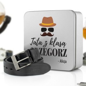 Pasek męski w pudełku z nadrukiem - Tata z klasą