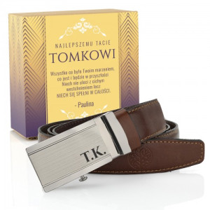 Pasek skórzany męski Betlewski z inicjałami - Najlepszemu Tacie