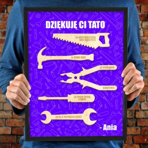Podziękowanie  w ramce (30x40) z narzędziami z grawerem - Dziękuję Tato