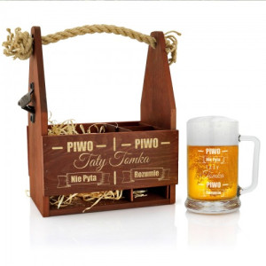 Skrzynka na piwo z otwieraczem i kufel dla taty - Piwo zrozumie