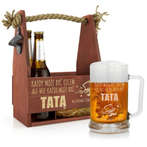 Skrzynka na piwo z otwieraczem i kufel dla taty - Zdrowia, Tatku