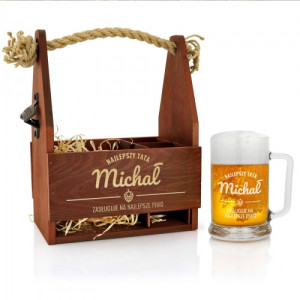 Skrzynka na piwo z otwieraczem i kufel - Najlepszy Tatuś