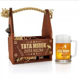 Skrzynka na piwo z otwieraczem i kufel dla taty - Złota Rączka