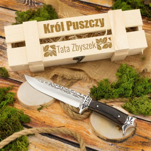 Nóż w skrzynce z grawerem dla taty - Król Puszczy