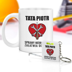 Kubek i brelok miarka z nadrukiem dla taty - Tata to załatwi