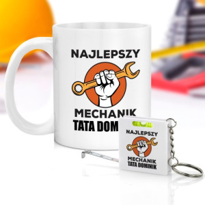 Kubek i brelok miarka z nadrukiem dla taty - Tata Mechanik