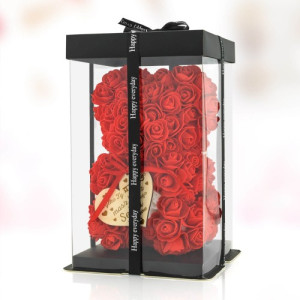 Miś z róż z sercem (wysokość 25 cm) - Klucz do serca