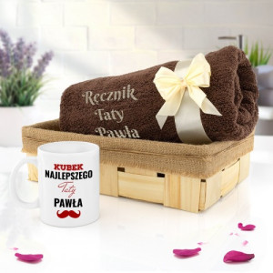 Kubek i ręcznik z imieniem - Najlepszy Tata