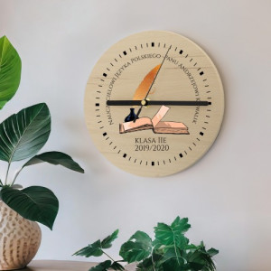 Zegar drewniany z nadrukiem dla nauczyciela - Język Polski