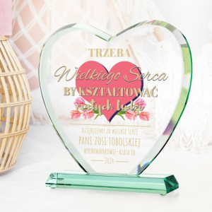 Statuetka szklane serce z nadrukiem dla nauczyciela - Dziękujemy