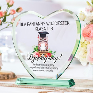Statuetka szklane serce z nadrukiem dla wychowawczyni  - Sówka