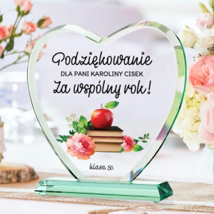 Statuetka szklane serce z nadrukiem dla wychowawczyni - Wspólny rok