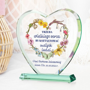 Statuetka szklane serce z nadrukiem dla nauczycielki - Wielkie Serce