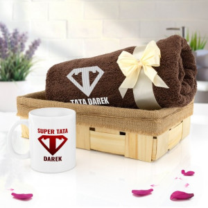 Kubek i ręcznik z imieniem - Super Tata