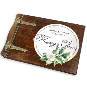 Księga gości drewniana z nadrukiem - Biała róża