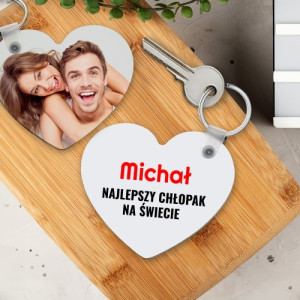 Brelok serce z nadrukiem zdjęcia i napisu - Najlepszy chłopak