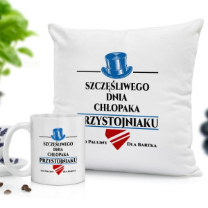 Poduszka i kubek z nadrukiem na Dzień Chłopaka - Szczęśliwego świętowania