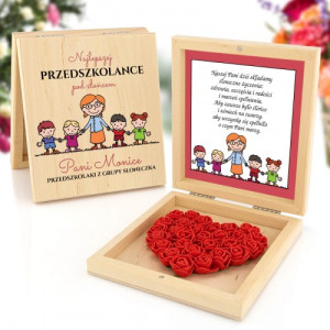 Pudełko z sercem z róż z nadrukiem - Podziękowanie dla przedszkolanki
