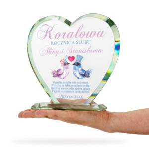 Szklane serce z nadrukiem - Na koralową rocznicę ślubu