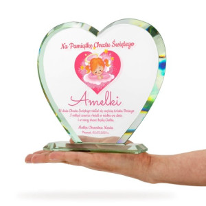 Szklane serce z nadrukiem na chrzest dziewczynki - Aniołek