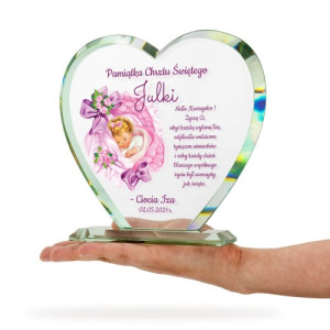 Szklane serce z nadrukiem na chrzest dziewczynki - Mała kruszynko