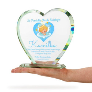 Szklana statuetka z nadrukiem na chrzest - Aniołek