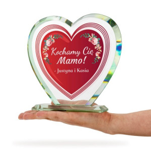 Statuetka szklana serce z nadrukiem dla mamy - Kochamy Cię Mamo