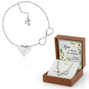 Srebrna bransoletka z grawerem na 30 urodziny - Serce