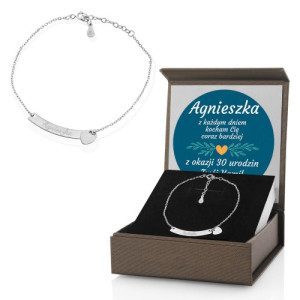 Srebrna bransoletka z grawerem na 30 urodziny dla żony - Kocham Cię