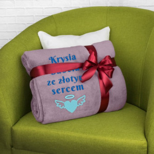 Koc z haftem 200 x 220 dla babci - Serce