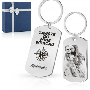 Nieśmiertelnik brelok z grawerem zdjęcia dla podróżnika - Wracaj do mnie