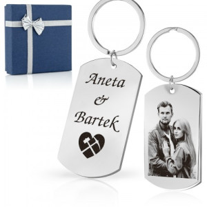 Nieśmiertelnik brelok z grawerem zdjęcia dla górnika - Kilof i łopata