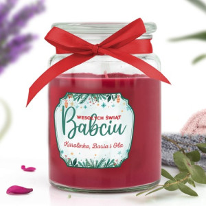 Świeca zapachowa duża z nadrukiem dla babci na święta - Wesołych