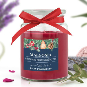 Świeca zapachowa duża z nadrukiem dla żony na święta - Zrelaksowana