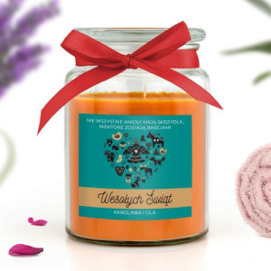 Świeca zapachowa duża z nadrukiem dla babci na święta - Anioł