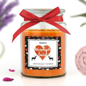 Świeca zapachowa duża z nadrukiem dla ukochanej na święta - Serce