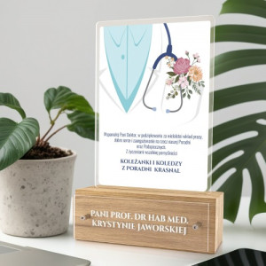 Statuetka z nadrukiem dedykacji dla lekarki na emeryturę - Medyk