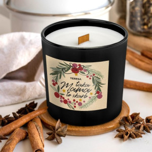 Świeca zapachowa z drewnianym knotem dla mamy na święta - Mama to skarb