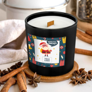 Świeca zapachowa z drewnianym knotem z logo firmy - Zapach Świąt