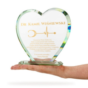 Szklane serce z grawerem dla lekarza - Wyrazy szacunku