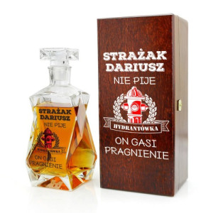 Karafka z nadrukiem dla strażaka w drewnianym pudełku - Hydrantówka