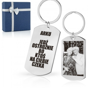 Nieśmiertelnik brelok z grawerem zdjęcia dla kierowcy - Jedź ostrożnie