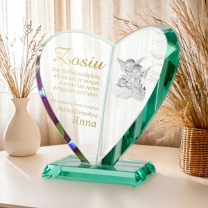 Statuetka serce z Aniołkami i grawerem na chrzest - Szczęście