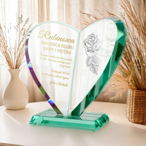 Statuetka serce z dedykacją i różą na rocznicę ślubu - Rubinowa rocznica