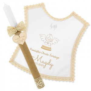 Komplet do chrztu świeca i szatka z nadrukiem - Rustykalne serce